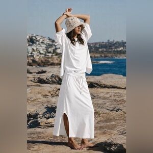 Free People Wes Skirt Set XS White Cotton 2pc Maxi Skirt Lounge Set NEw